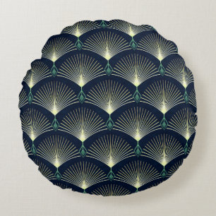 Seamless elegant geometric pattern. Blue Art Deco. Round Pillow