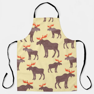 Seamless elk pattern. Vintage watercolor moose sil Apron