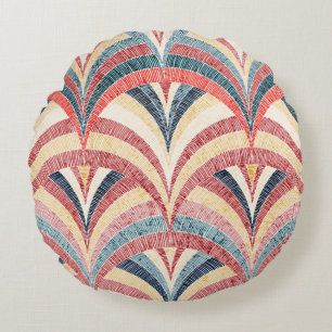Seamless embroidered pattern. Wavy bohemian print. Round Pillow