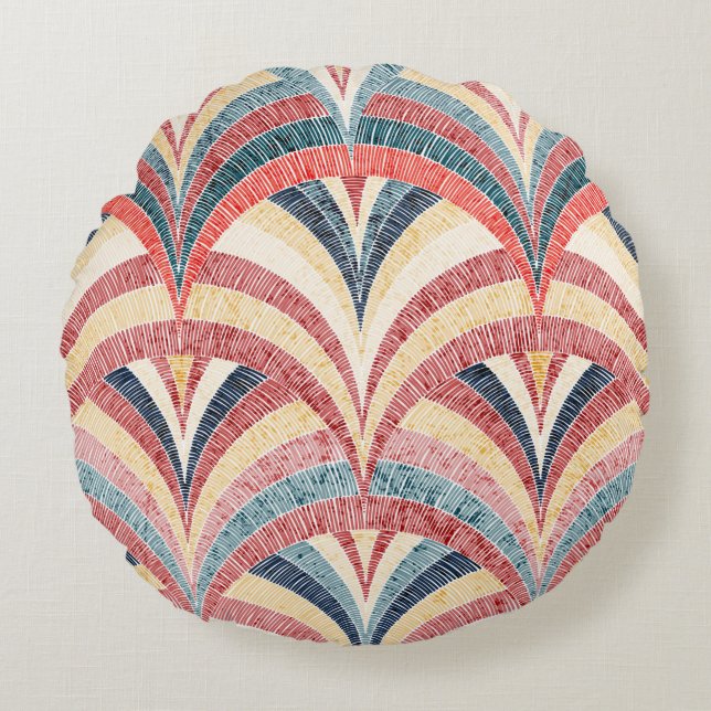 Seamless embroidered pattern. Wavy bohemian print. Round Pillow (Front)