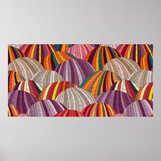 Seamless embroidered wavy pattern. Sown meadows an Poster (Front)