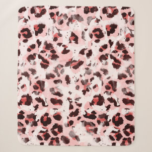 Seamless Endless Hand Drawn Watercolor Leopard Ani Sherpa Blanket