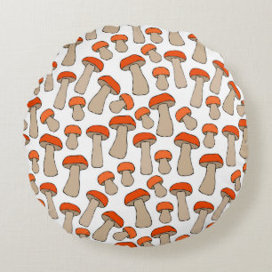 Seamless Endless Red or Orange Aspen Mushrooms Pat Round Pillow
