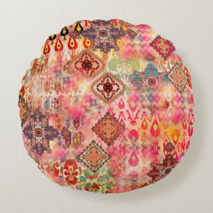 Seamless Ethnic beautiful pattern on Abstract digi Round Pillow