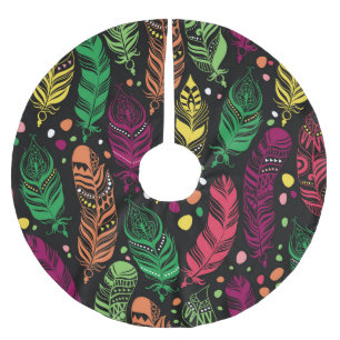 Seamless ethnic feathers, vibrant pattern. brushed polyester tree skirt