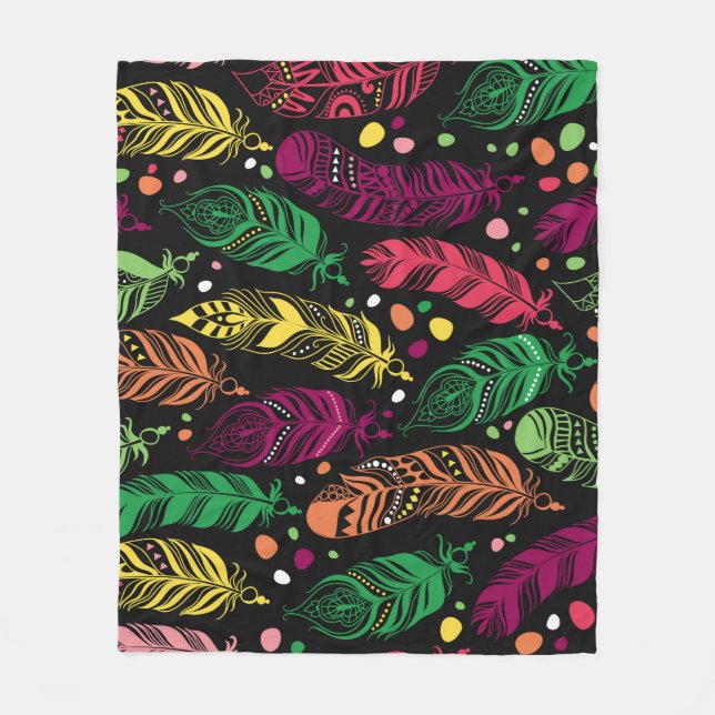 Seamless ethnic feathers, vibrant pattern. fleece blanket (Front)