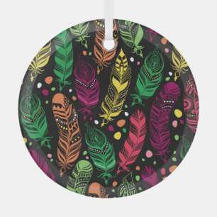 Seamless ethnic feathers, vibrant pattern. glass ornament