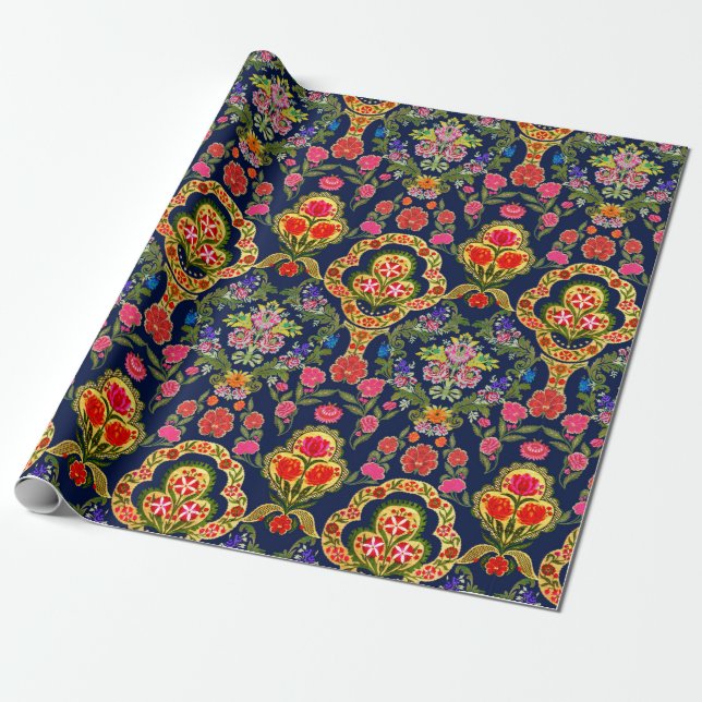 Seamless ethnic mughal floral pattern wrapping paper (Unrolled)