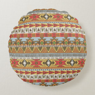 Seamless ethnic pattern in bright colours round pillow