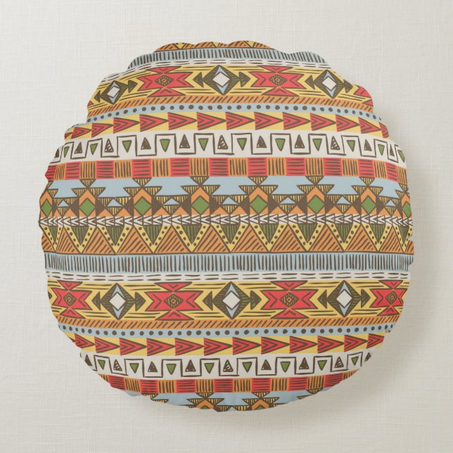 Seamless ethnic pattern in bright colours round pillow (Front)