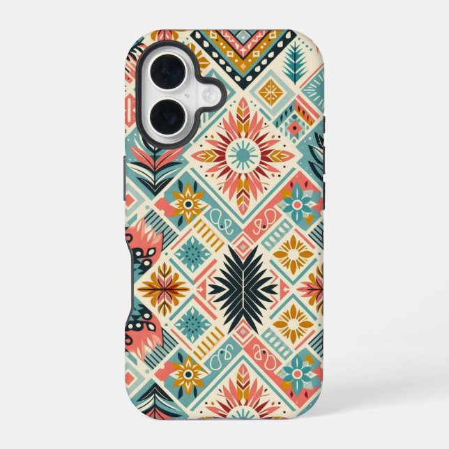 Seamless Ethnic Tile Pattern iPhone 16 Case (Back)