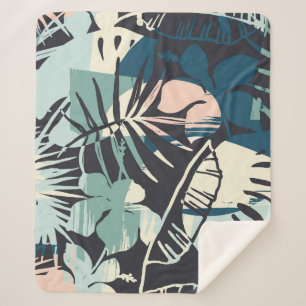Seamless exotic pattern with tropical plants and a sherpa blanket