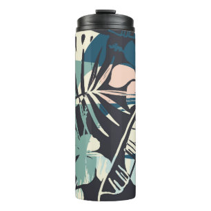 Seamless exotic pattern with tropical plants and a thermal tumbler