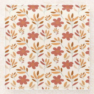 Seamless Fall Autumn Floral Pattern Glass Coaster