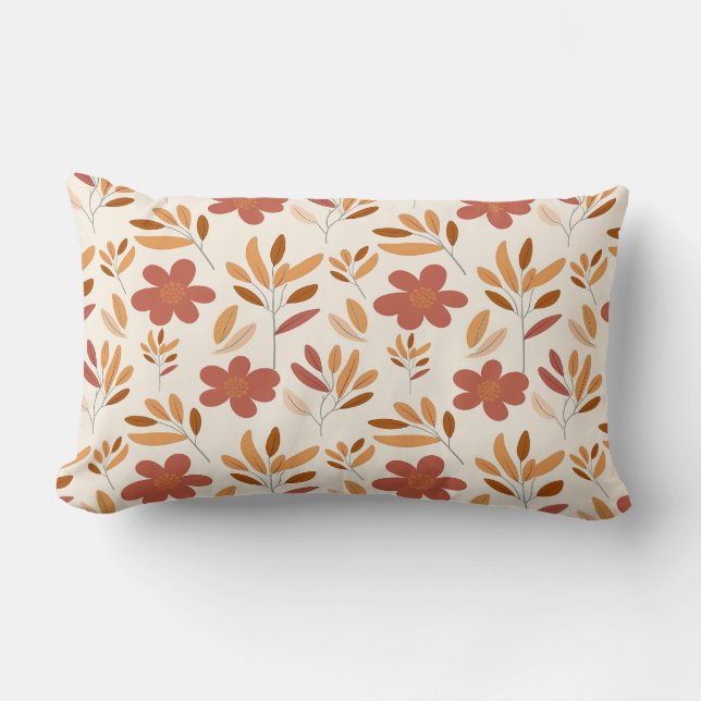 Seamless Fall Autumn Floral Pattern Lumbar Pillow (Front)