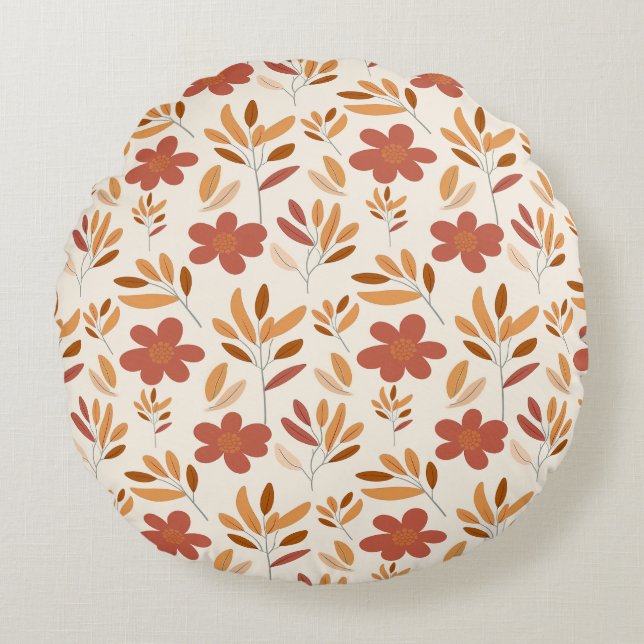 Seamless Fall Autumn Floral Pattern Round Pillow (Front)