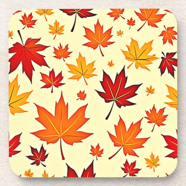 Seamless Fall Foliage Design Coaster (Front)