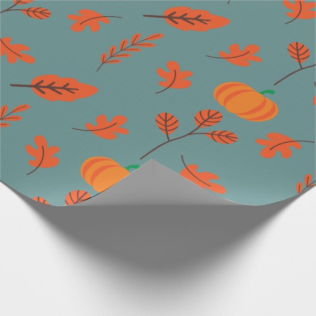 Seamless Fall Wrapping Paper: Leaves and Pumpkins Paper (Corner)