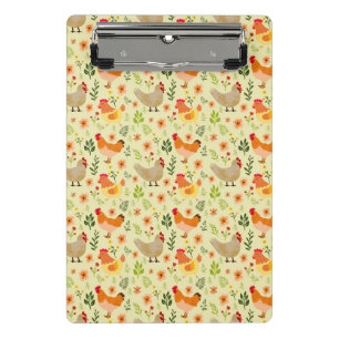 Seamless Farm Chicken and Floral Pattern  Mini Clipboard