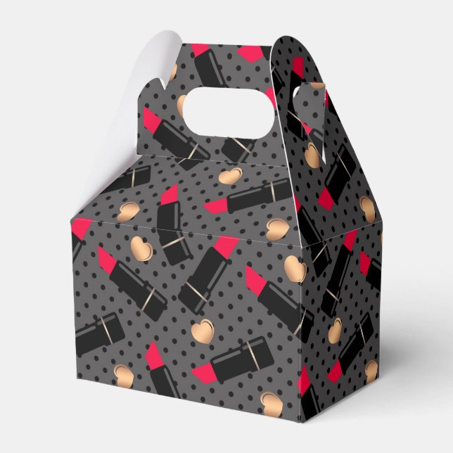 Seamless fashion cosmetic red lipstick polka dots favor box (Front Side)