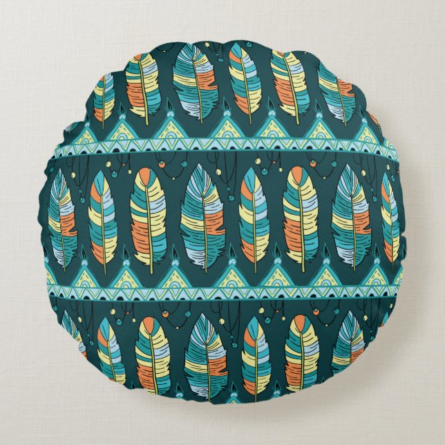 Seamless feather pattern background. Endless colou Round Pillow (Front)
