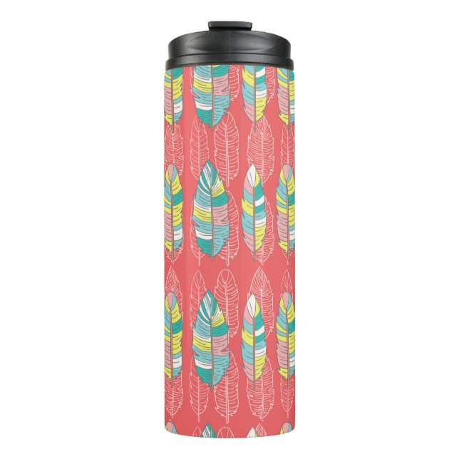 Seamless feather pattern background. Endless colou Thermal Tumbler (Front)