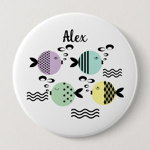 Seamless fish abstract scandinavian modern marine  4 inch round button