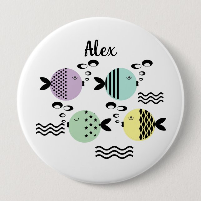 Seamless fish abstract scandinavian modern marine  4 inch round button (Front)