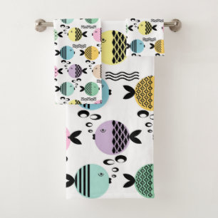 Seamless fish abstract scandinavian modern marine  bath towel set