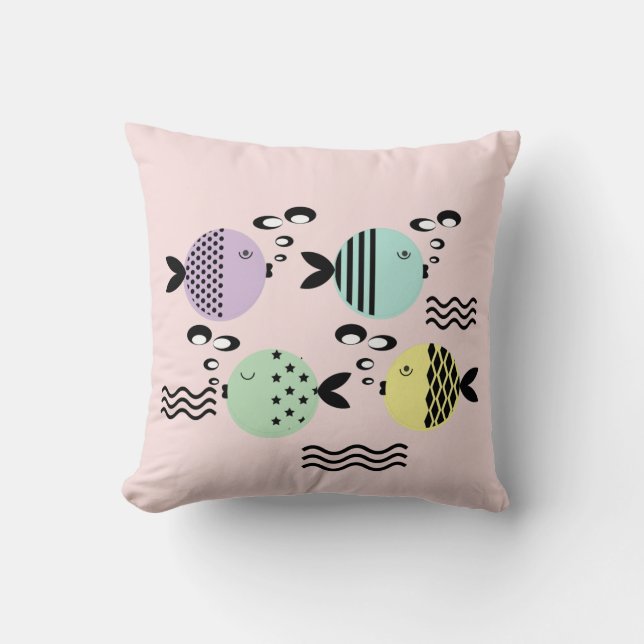 Seamless fish abstract scandinavian modern marine throw pillow (Front)
