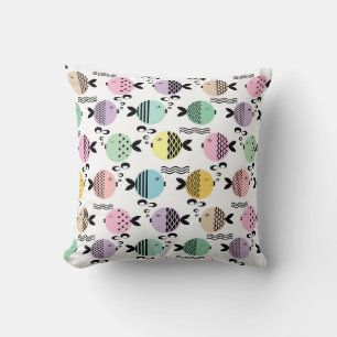Seamless fish abstract scandinavian modern marine  throw pillow