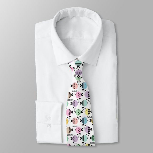 Seamless fish abstract scandinavian modern marine  tie (Tied)