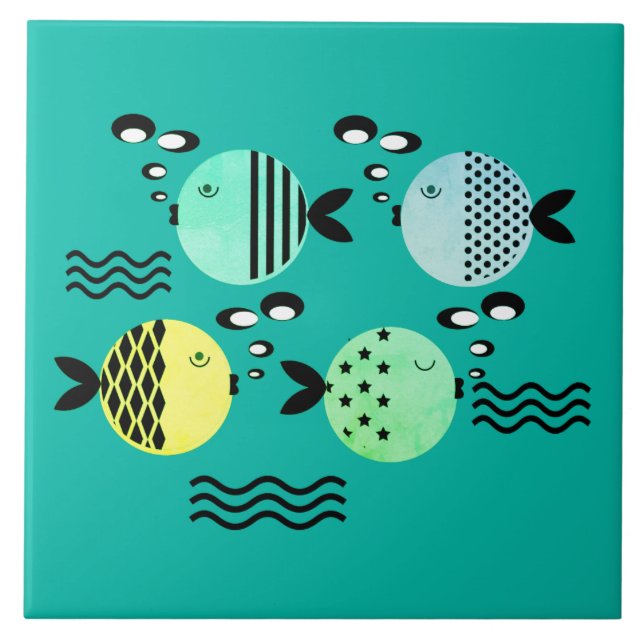 Seamless fish abstract scandinavian modern marine  tile (Front)