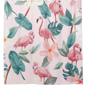 seamless flamingos and tropical flowers illustrati
