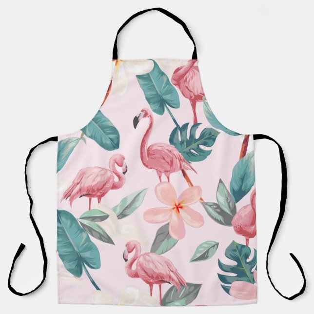 seamless flamingos and tropical flowers illustrati apron (Front)