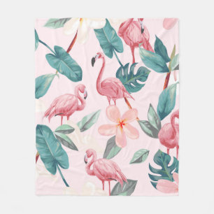 seamless flamingos and tropical flowers illustrati fleece blanket
