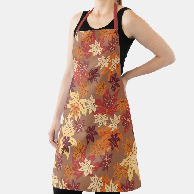 Seamless Floral Autumn Leaves Pattern Apron (Insitu)