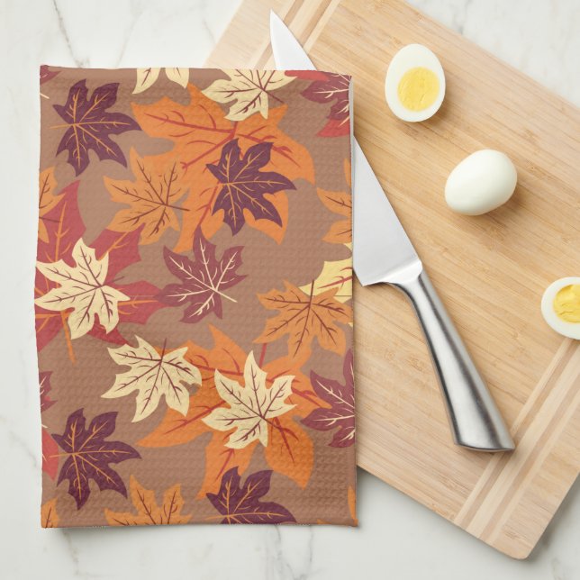 Seamless Floral Autumn Leaves Pattern Kitchen Towel (Quarter Fold)
