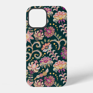 Seamless floral background. Pink flowers and leafs iPhone 12 Case