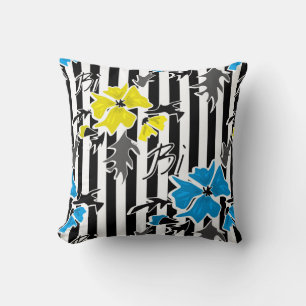 Seamless floral blue yellow flowers gray leaves st throw pillow