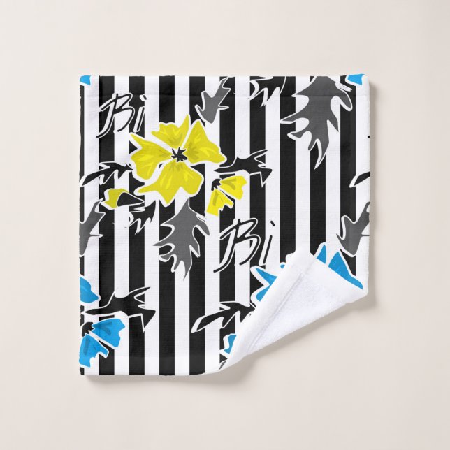 Seamless floral blue yellow flowers grey leaves st bath towel set (Wash Cloth)