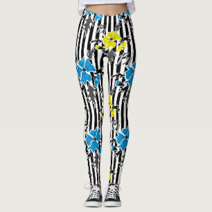 Seamless floral blue yellow flowers grey leaves st leggings
