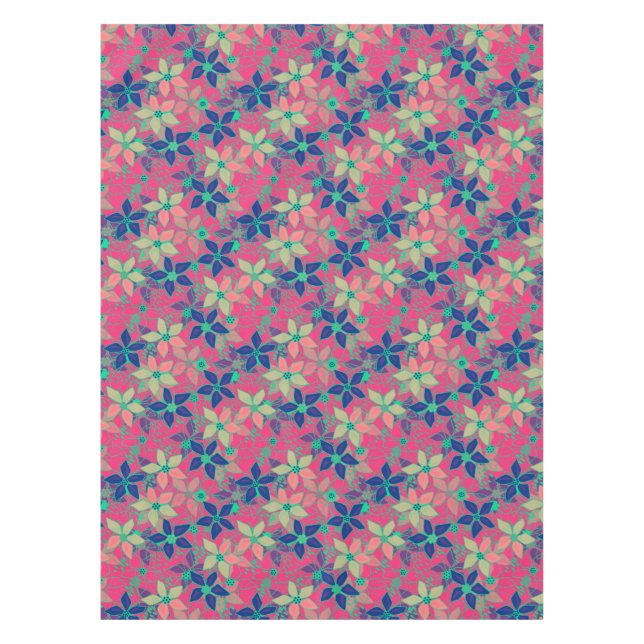 Seamless floral flowers pattern bright summer red tablecloth (Front)