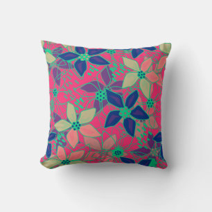 Seamless floral flowers pattern bright summer red throw pillow