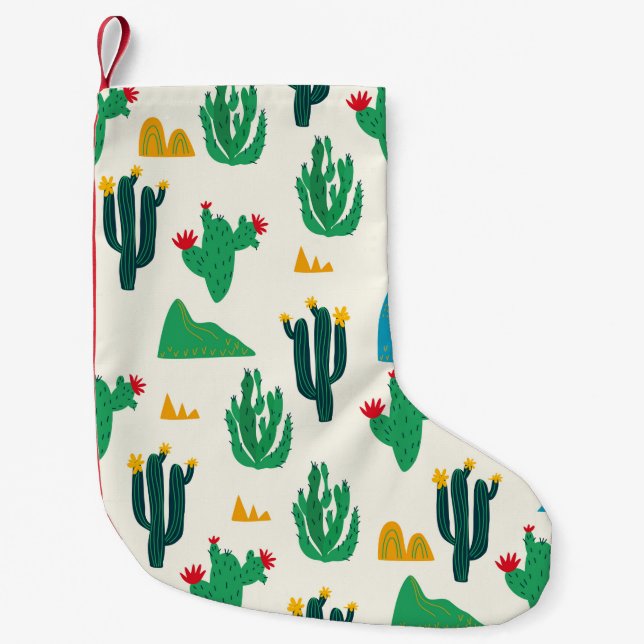 Seamless floral natural abstract cactus pattern on small christmas stocking (Front)