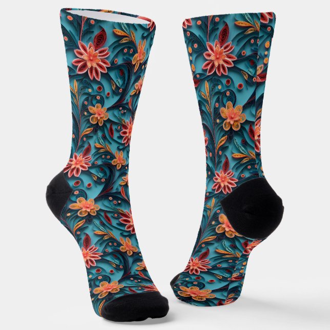 Seamless floral paper pattern Crew Socks (Angled)