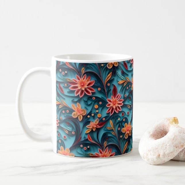 Seamless floral paper pattern Mug (With Donut)