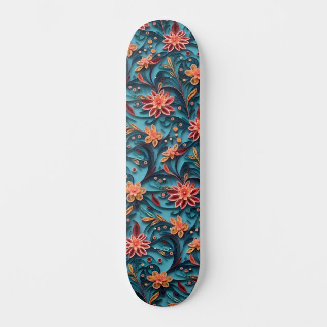 Seamless floral paper pattern Skateboard (Front)