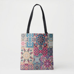 Seamless floral patchwork pattern. Vintage chequer Tote Bag