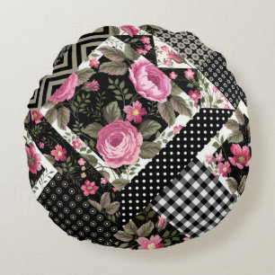 seamless floral patchwork pattern with geometrical round pillow
